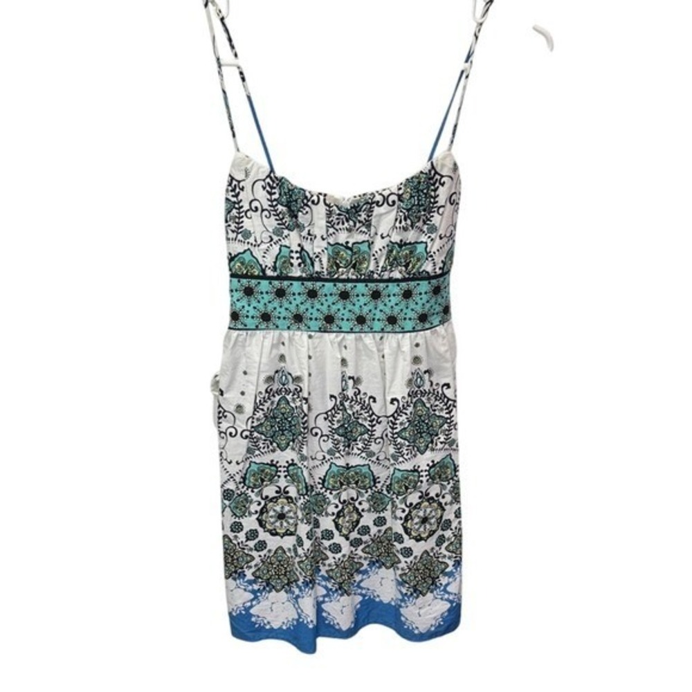 Rampage White Blue Green Floral Print Dress Women's‎ Size 3 Sleeveless Mini